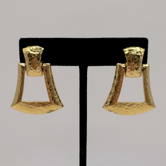 MONET Vintage Gold Hammered Door Knocker Earrings - Picture 1 of 13